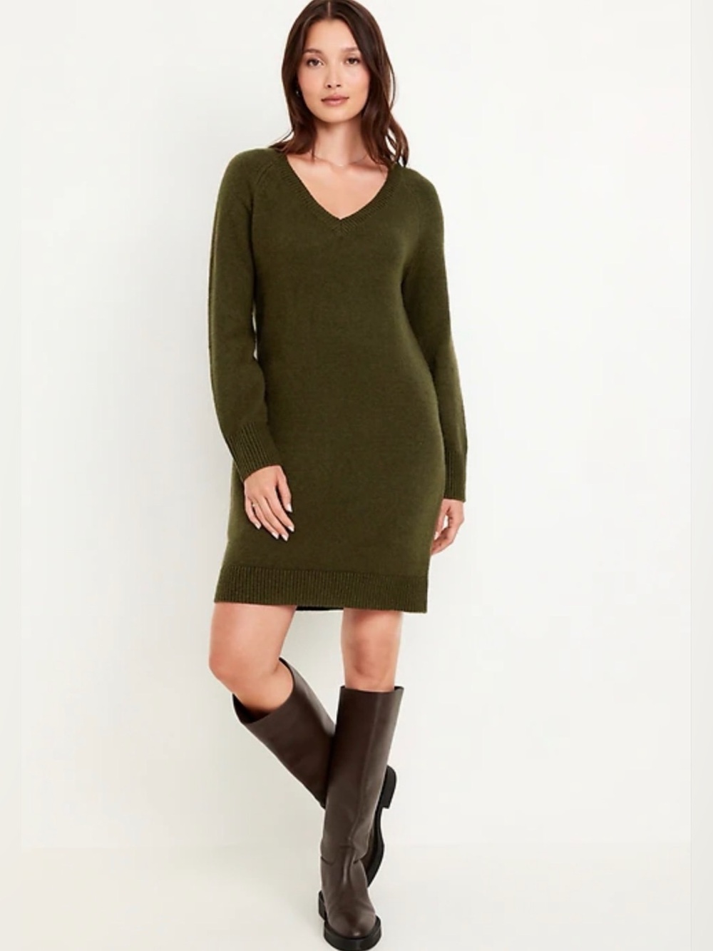 Old Navy Olive Green SoSoft V-Neck Mini Sweater Dress Size Small